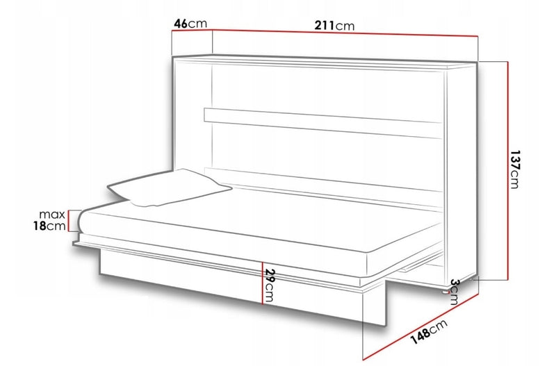 Pat rabatabil pe perete, cu mecanism pneumatic si somiera inclusa, Bed Concept Horizontal Alb Lucios, 200 x 120 cm (3)