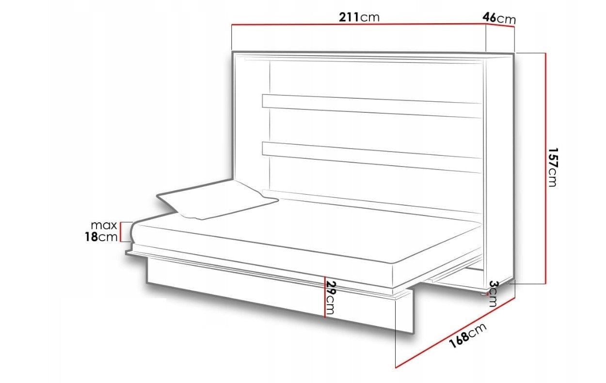 Pat rabatabil pe perete, cu mecanism pneumatic si somiera inclusa, Bed Concept Horizontal Alb Lucios, 200 x 140 cm (3)