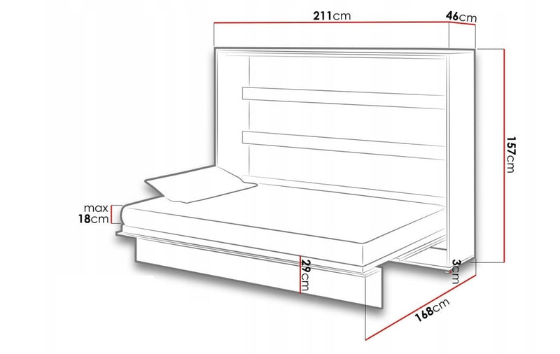 Pat rabatabil pe perete, cu mecanism pneumatic si somiera inclusa, Bed Concept Horizontal Alb Mat, 200 x 140 cm (3)
