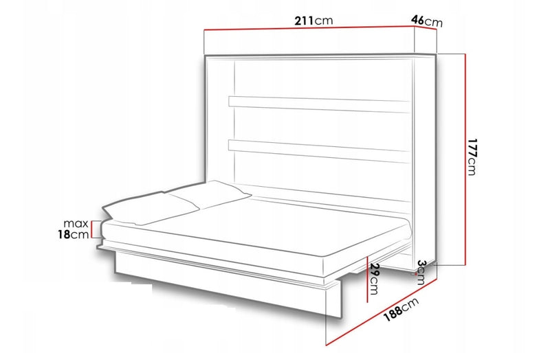 Pat rabatabil pe perete, cu mecanism pneumatic si somiera inclusa, Bed Concept Horizontal Gri Mat, 200 x 160 cm (3)