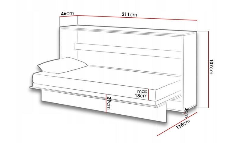 Pat rabatabil pe perete, cu mecanism pneumatic si somiera inclusa, Bed Concept Horizontal Alb Mat, 200 x 90 cm (3)