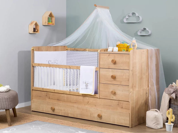 Patut transformabil cu sertar din pal, pentru bebe Mocha SL Baby New Natur, 180 x 80 cm (1)