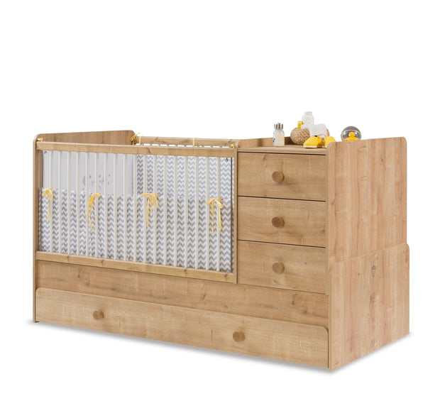 Patut transformabil cu sertar din pal, pentru bebe Mocha SL Baby New Natur, 180 x 80 cm (3)