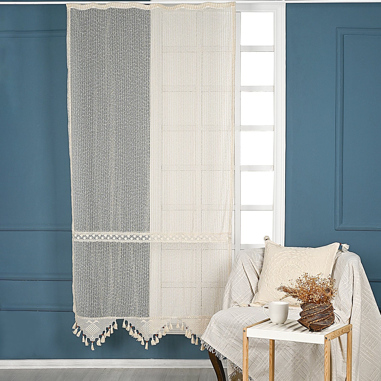 Perdea din bumbac Simple Lace Tulle Bej & OYOTR-CRT60 & OYOTR-CRT60 & OYOTR-CRT60