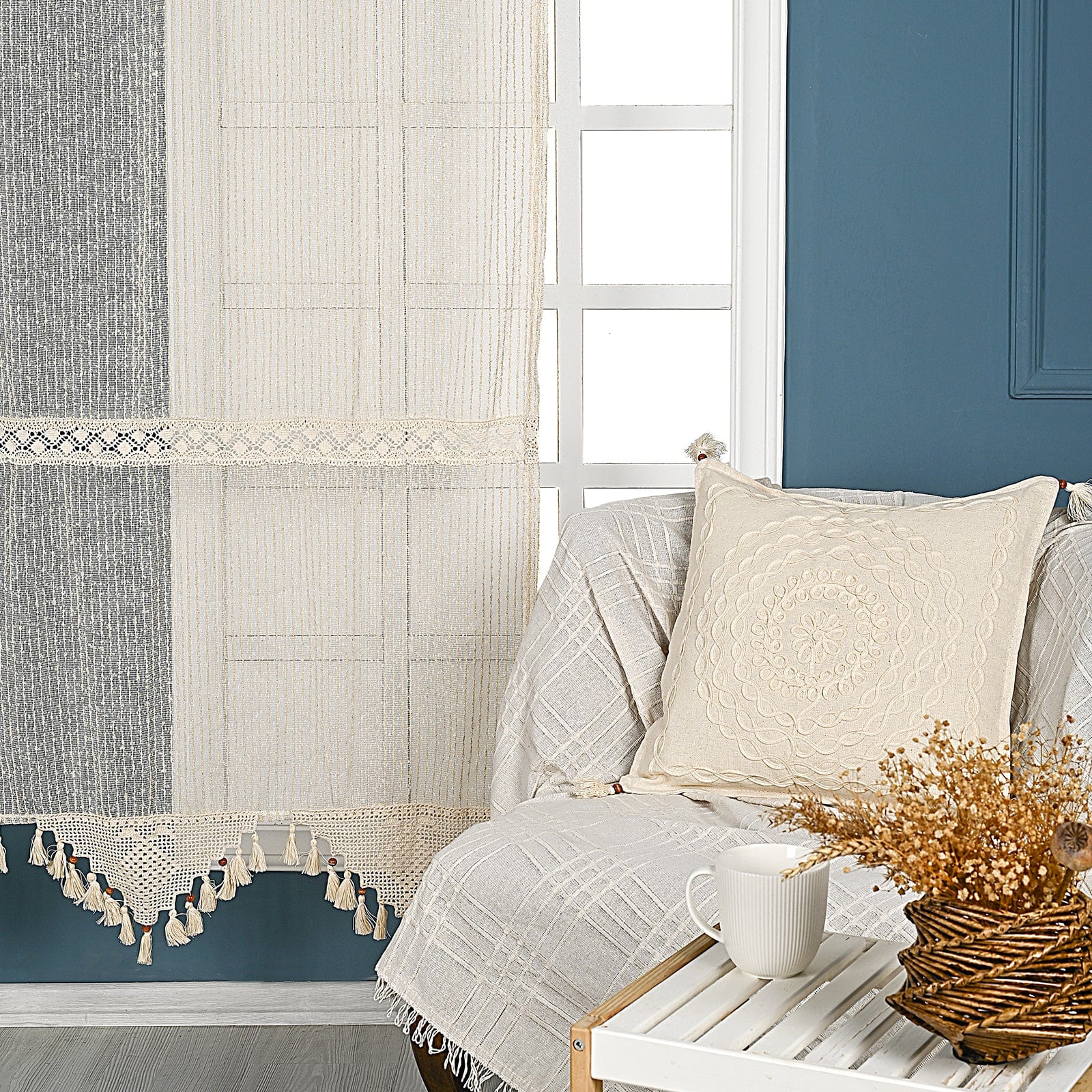 Perdea din bumbac Simple Lace Tulle Bej (1)