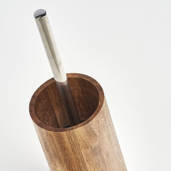 Perie de toaleta cu suport din lemn si plastic, Acacia Natural / Gri, Ø10xH36 cm (1)