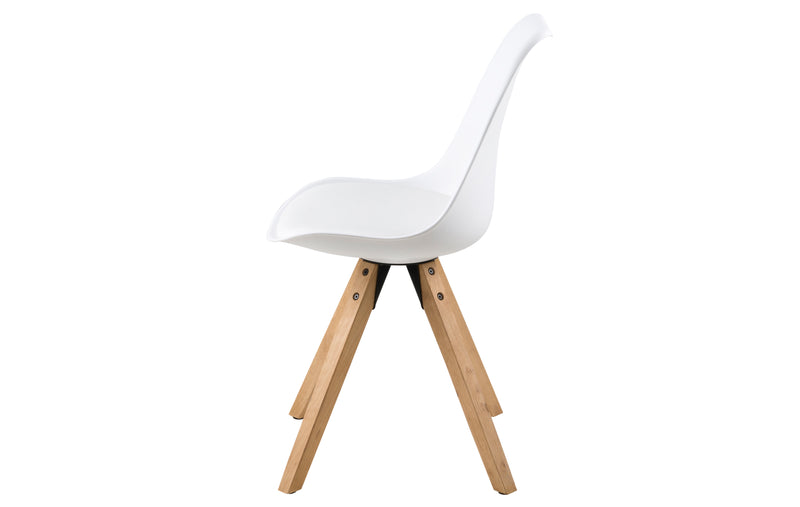 Set 2 scaune din plastic, sezut tapitat cu piele ecologica si picioare din lemn de cauciuc Dima Alb / Stejar, l48,5xA55xH85 cm (4)