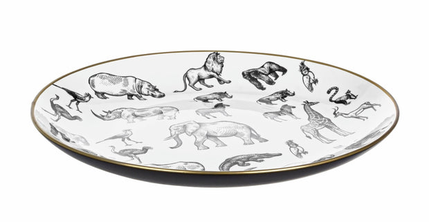 Platou decorativ din portelan, Africa Alb / Negru / Auriu, Ø35xH4 cm