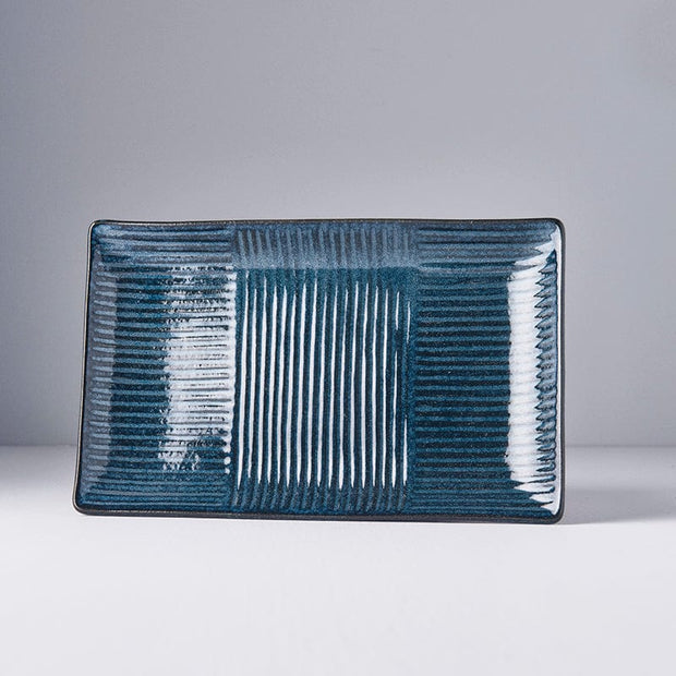 Platou pentru servire, din ceramica, Lines Albastru, L21xl13xH2,5 cm (2)