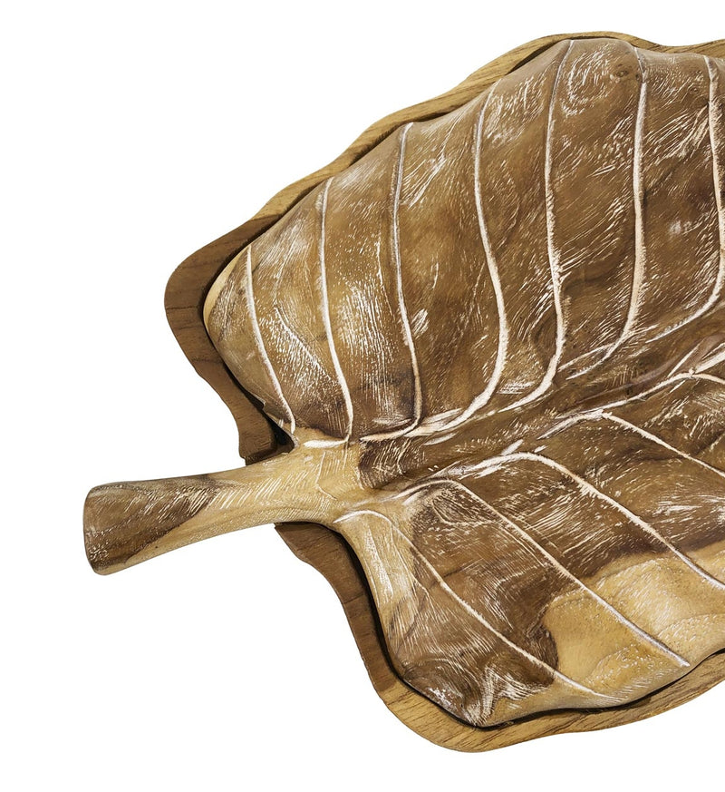 Platou decorativ cu capac, din lemn de tec Erosi Leaf Natural, L46xl25xH8 cm (5)