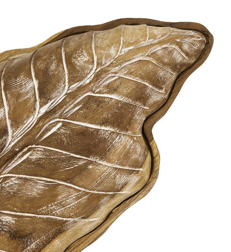 Platou decorativ cu capac, din lemn de tec Erosi Leaf Natural, L46xl25xH8 cm (2)
