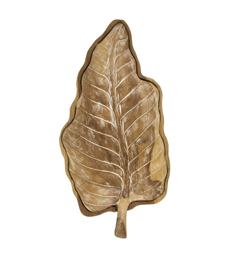 Platou decorativ cu capac, din lemn de tec Erosi Leaf Natural, L46xl25xH8 cm (3)