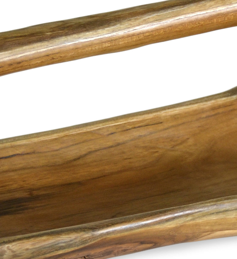 Platou decorativ cu maner, din lemn de tec, Erosi Small Natural, L60xl25xH30 cm (2)