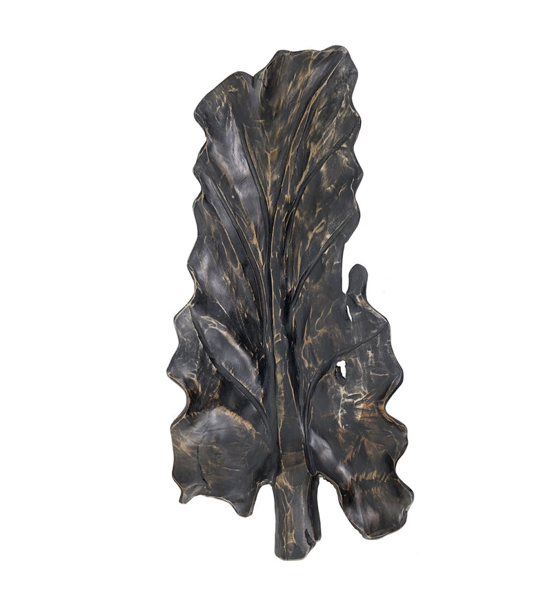 Platou decorativ din lemn de tec Erosi Carved Leaf Negru / Natural, L55xl26xH5 cm (3)