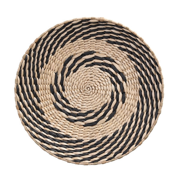 Platou decorativ din papura, Weave Large Natural / Negru, Ø35 cm (2)