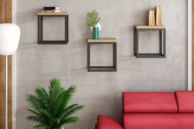 Raft suspendat din lemn de stejar si metal, Duris Natural / Negru, l30xA18xH33 cm (2)