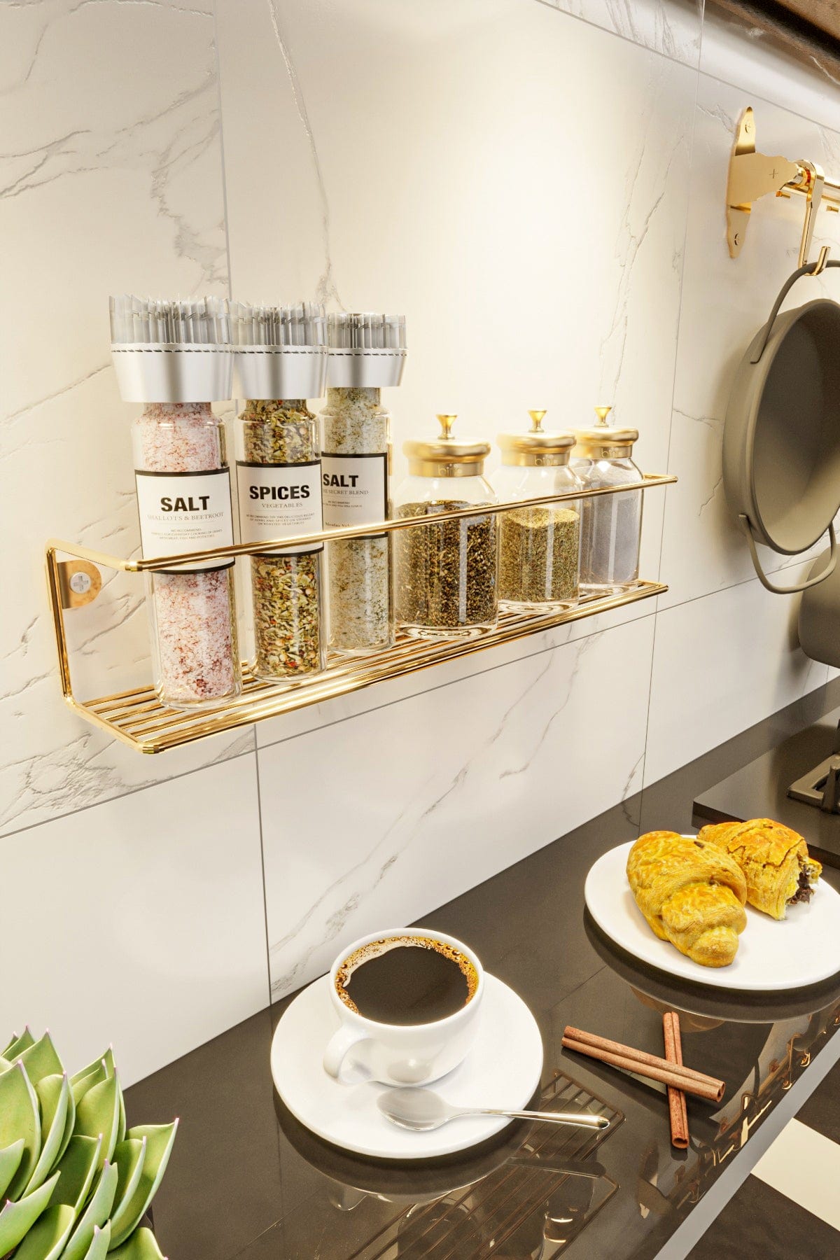 Raft suspendat din metal, Bino Auriu, l33xA7xH7 cm