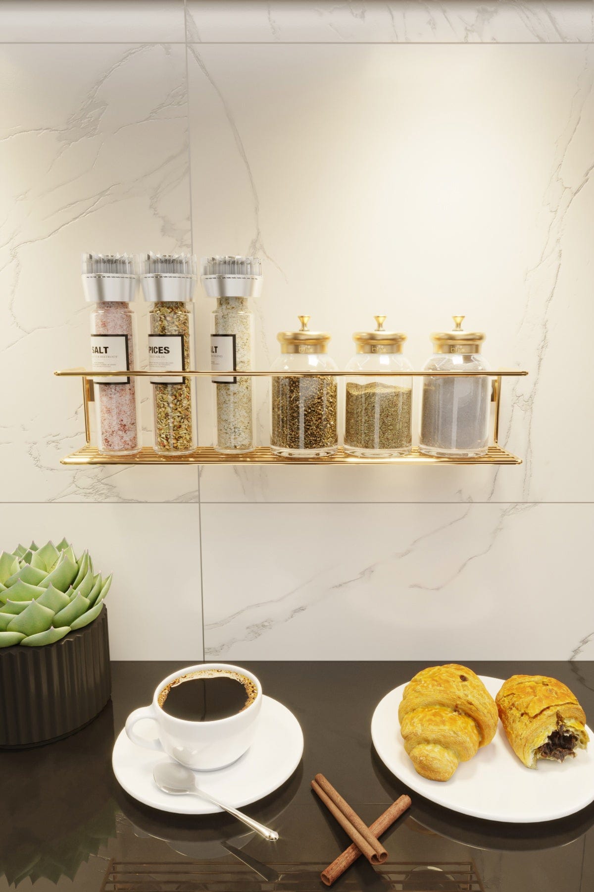 Raft suspendat din metal, Bino Auriu, l33xA7xH7 cm (2)