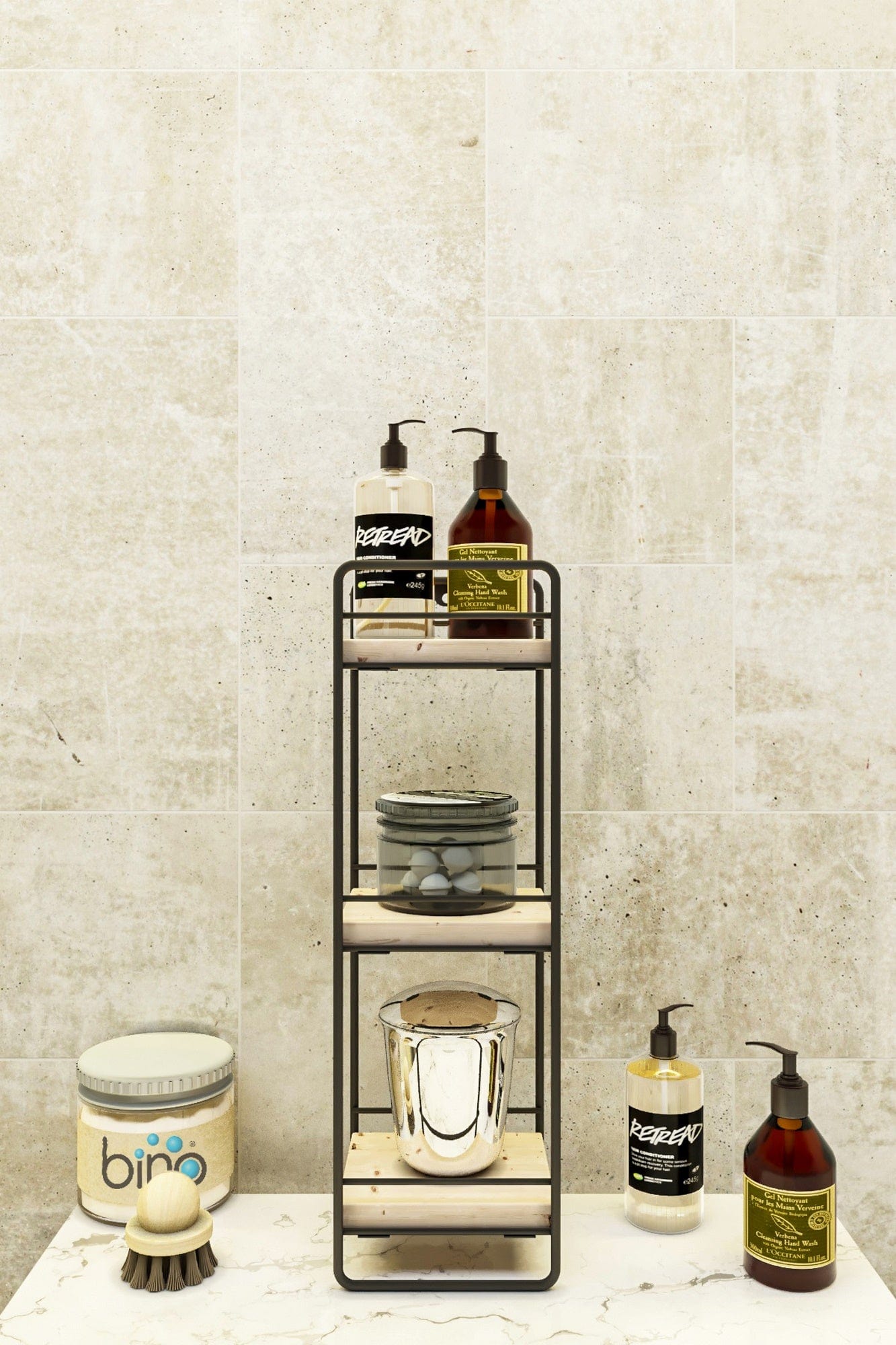 Raft suspendat din metal si lemn, Darwin 3 Negru, l14xA14xH43 cm