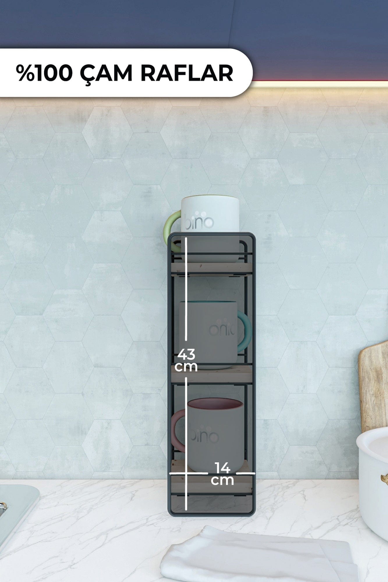 Raft suspendat din metal si lemn, Darwin 3 Negru, l14xA14xH43 cm (1)