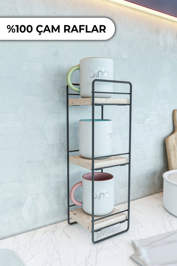 Raft suspendat din metal si lemn, Darwin 3 Negru, l14xA14xH43 cm (3)