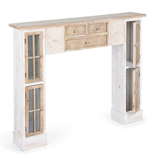 Rama decorativa pentru semineu, din lemn de brad si bambus, cu 4 usi, Omar Alb Antichizat / Natural, l120xA23xH100 cm (1)