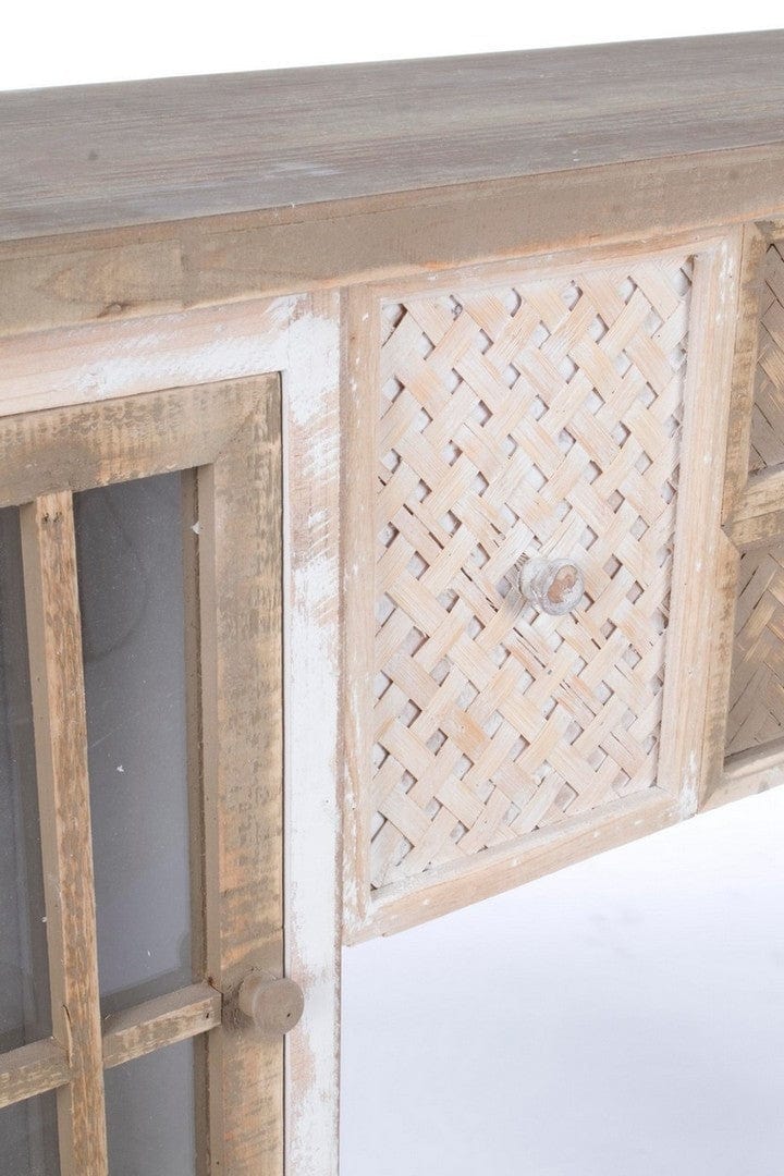 Rama decorativa pentru semineu, din lemn de brad si bambus, cu 4 usi, Omar Alb Antichizat / Natural, l120xA23xH100 cm (2)