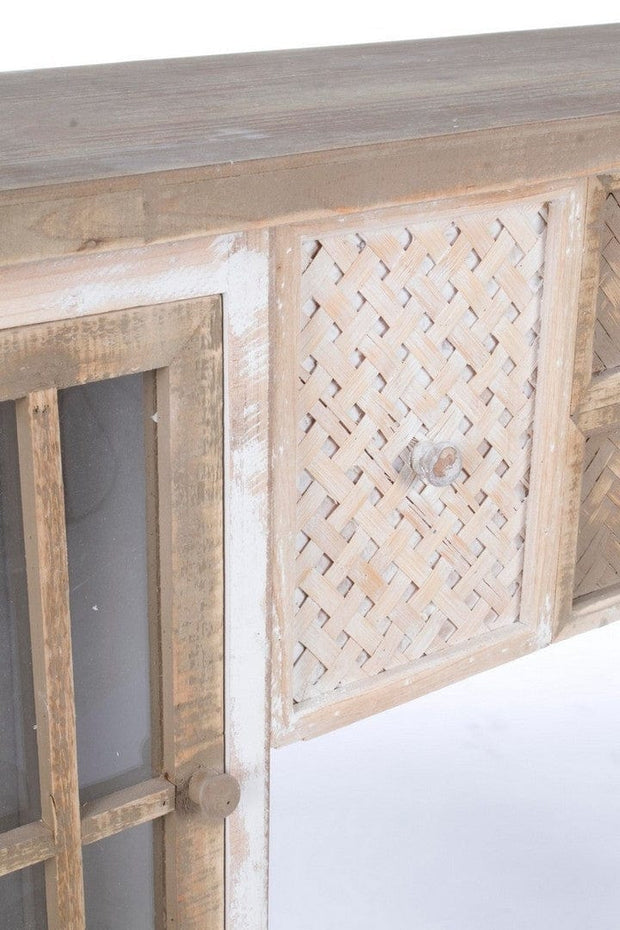 Rama decorativa pentru semineu, din lemn de brad si bambus, cu 4 usi, Omar Alb Antichizat / Natural, l120xA23xH100 cm (2)