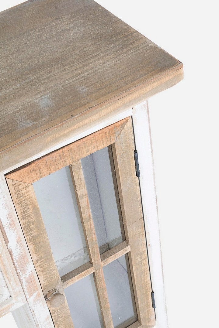 Rama decorativa pentru semineu, din lemn de brad si bambus, cu 4 usi, Omar Alb Antichizat / Natural, l120xA23xH100 cm (3)