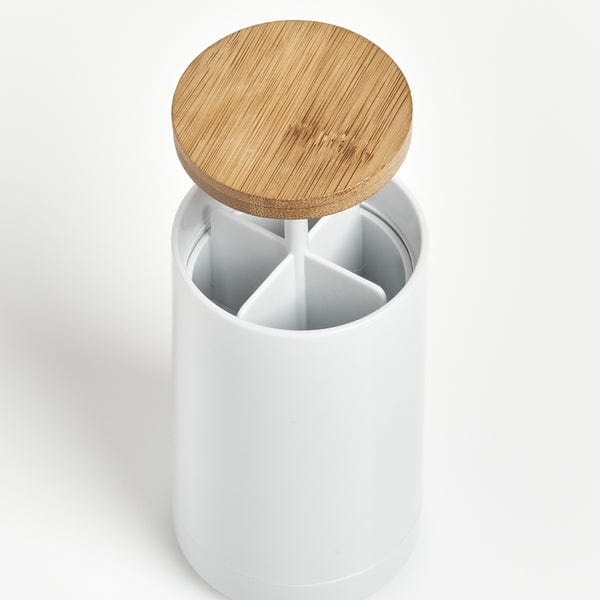 Recipient pentru betisoare de urechi, din plastic si bambus, Bamboo Alb / Natural, Ø6,5xH11,5 cm (3)