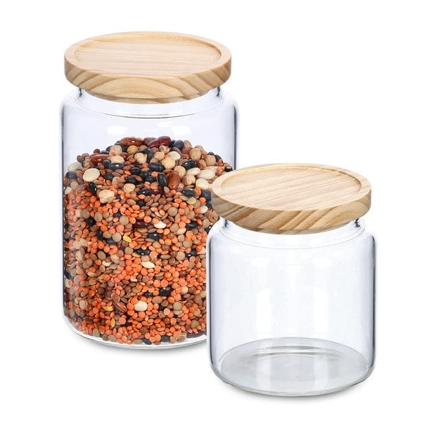 Recipient pentru depozitare cu capac etans, din sticla, Wood Round Tall Natural, 1270 ml, Ø11xH17,6 cm (3)