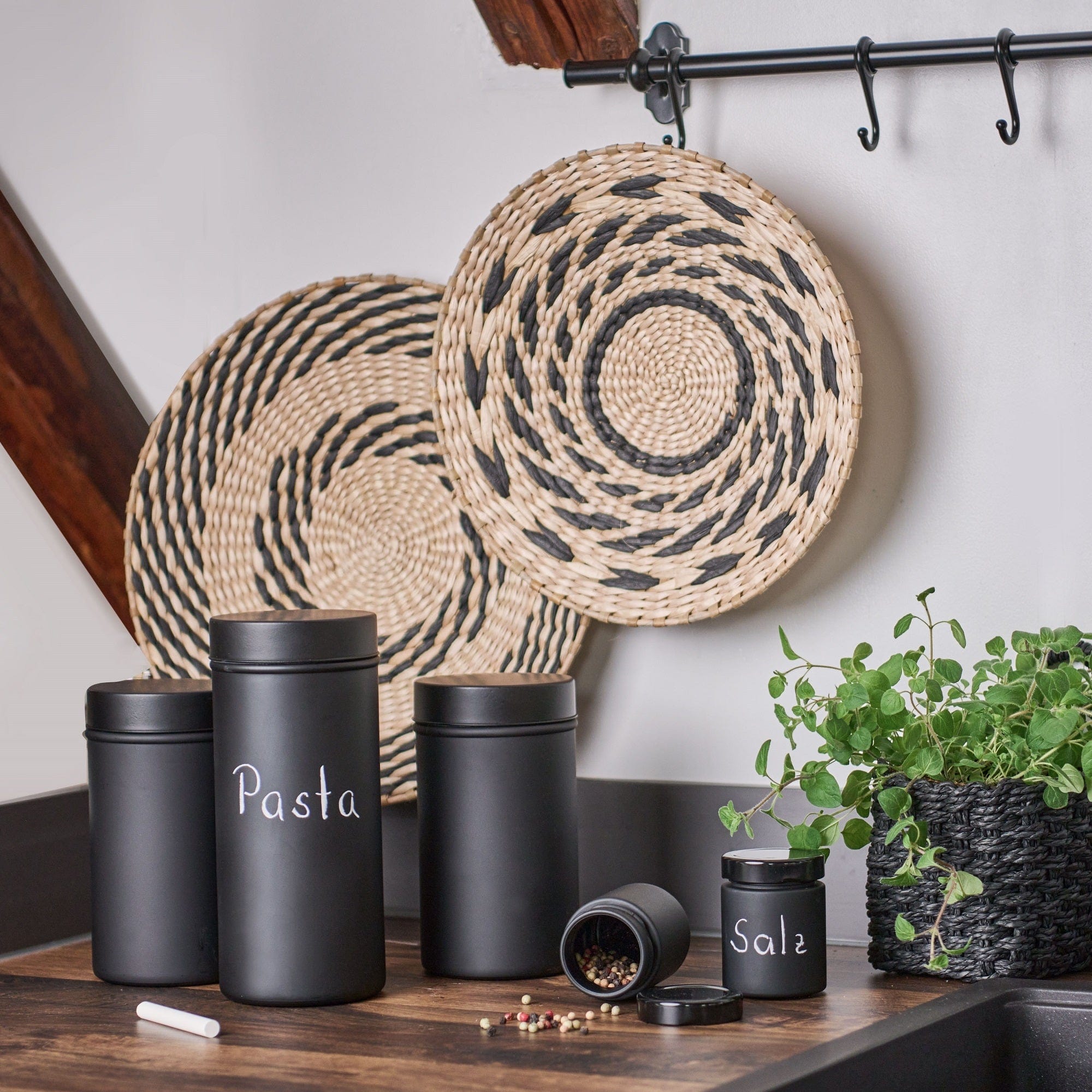 Recipient pentru depozitare, din metal, Storage Medium Negru, 900 ml, Ø10xH17,8 cm (7)