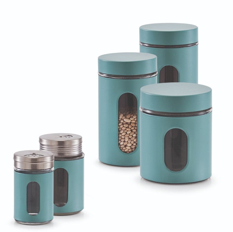 Recipient pentru depozitare Visual, metal si sticla, Bleu 600 ml, Ø10,2xH12,5 cm (3)