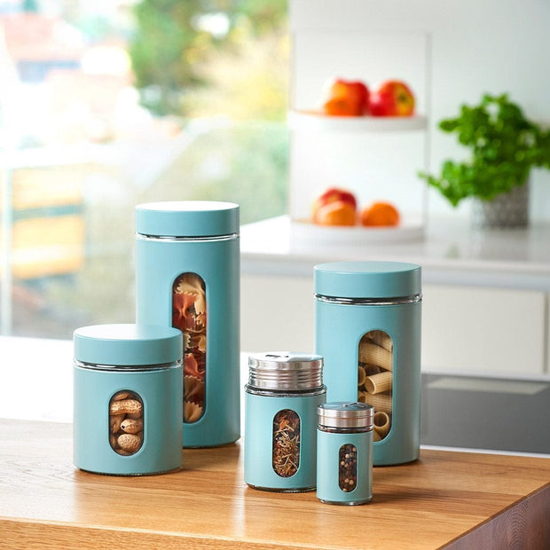 Recipient pentru depozitare Visual, metal si sticla, Bleu 600 ml, Ø10,2xH12,5 cm (4)