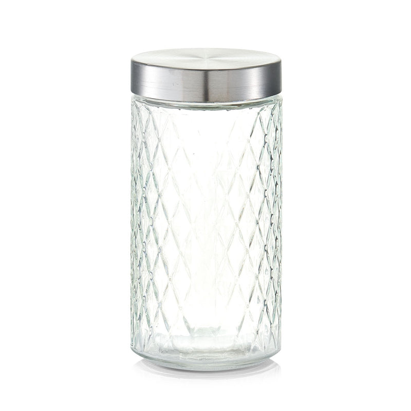Recipient pentru depozitare cu capac metalic, Diamond II Glass, 1500 ml, Ø 11xH22 cm
