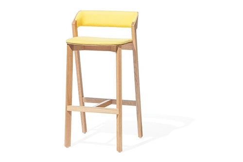 Scaun de bar din lemn de stejar, tapitat cu stofa Merano Natural, l49xA48xH99 cm