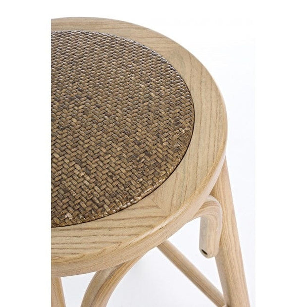 Scaun de bar din lemn de ulm, cu sezut din ratan Circle Natural, Ø40xH73 cm (2)