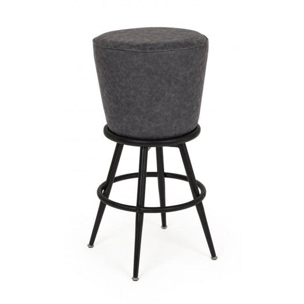 Scaun de bar tapitat cu piele ecologica, cu picioare metalice Bacard Gri inchis, Ø48xH74 cm