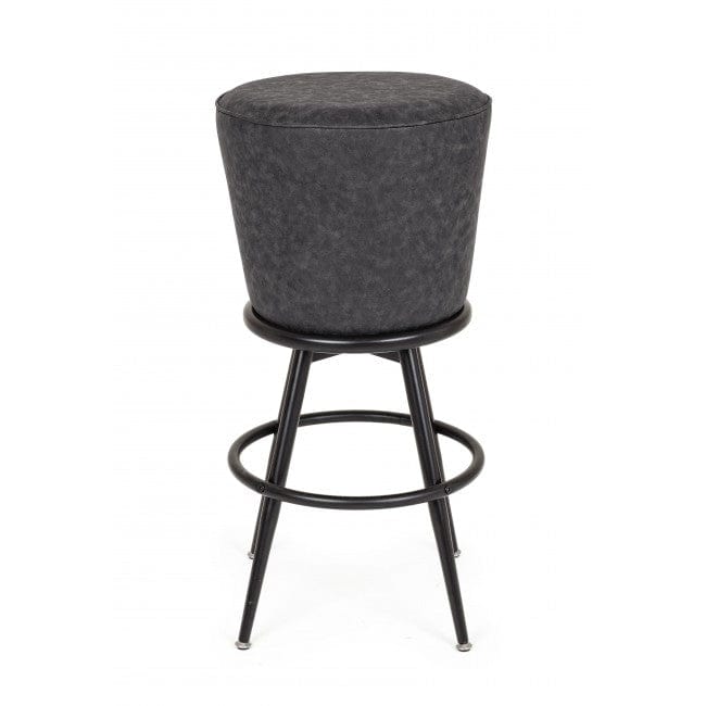 Scaun de bar tapitat cu piele ecologica, cu picioare metalice Bacard Gri inchis, Ø48xH74 cm (1)