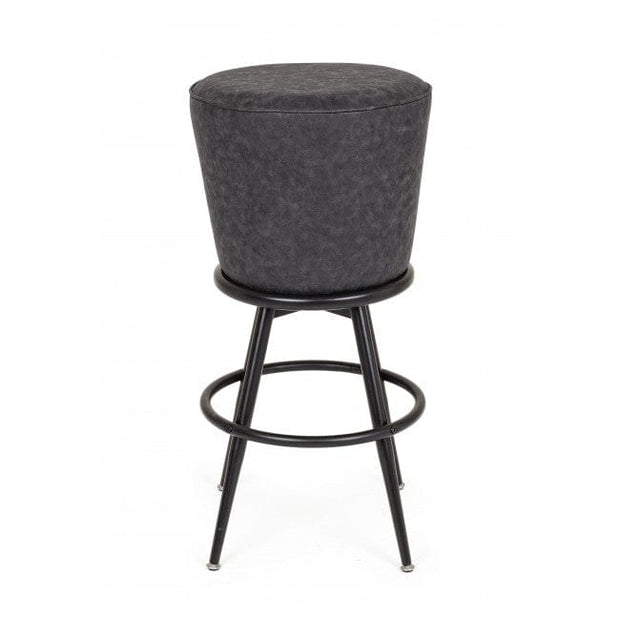 Scaun de bar tapitat cu piele ecologica, cu picioare metalice Bacard Gri inchis, Ø48xH74 cm (1)