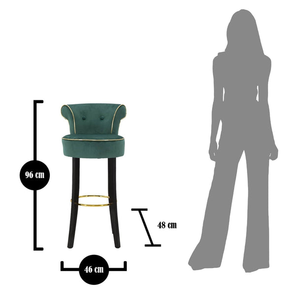 Scaun de bar tapitat cu stofa si picioare din lemn, Luxy Velvet Verde / Negru / Auriu, l46xA48xH96 cm (9)