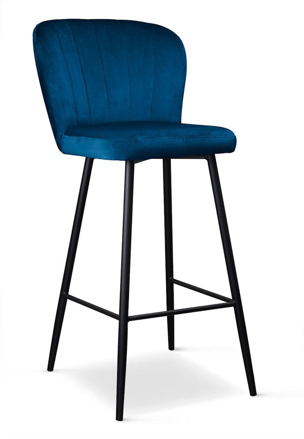 Atreve Scaun de bar tapitat cu stofa si picioare metalice, Shelly Velvet Bleumarin / Negru, l49xA54xH107 cm