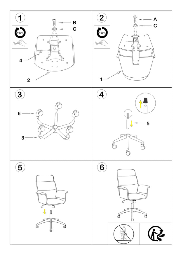 Scaun de birou directorial tapitat cu piele ecologica Osbourne Negru / Nuc, l67xA43xH98-108 cm (2)