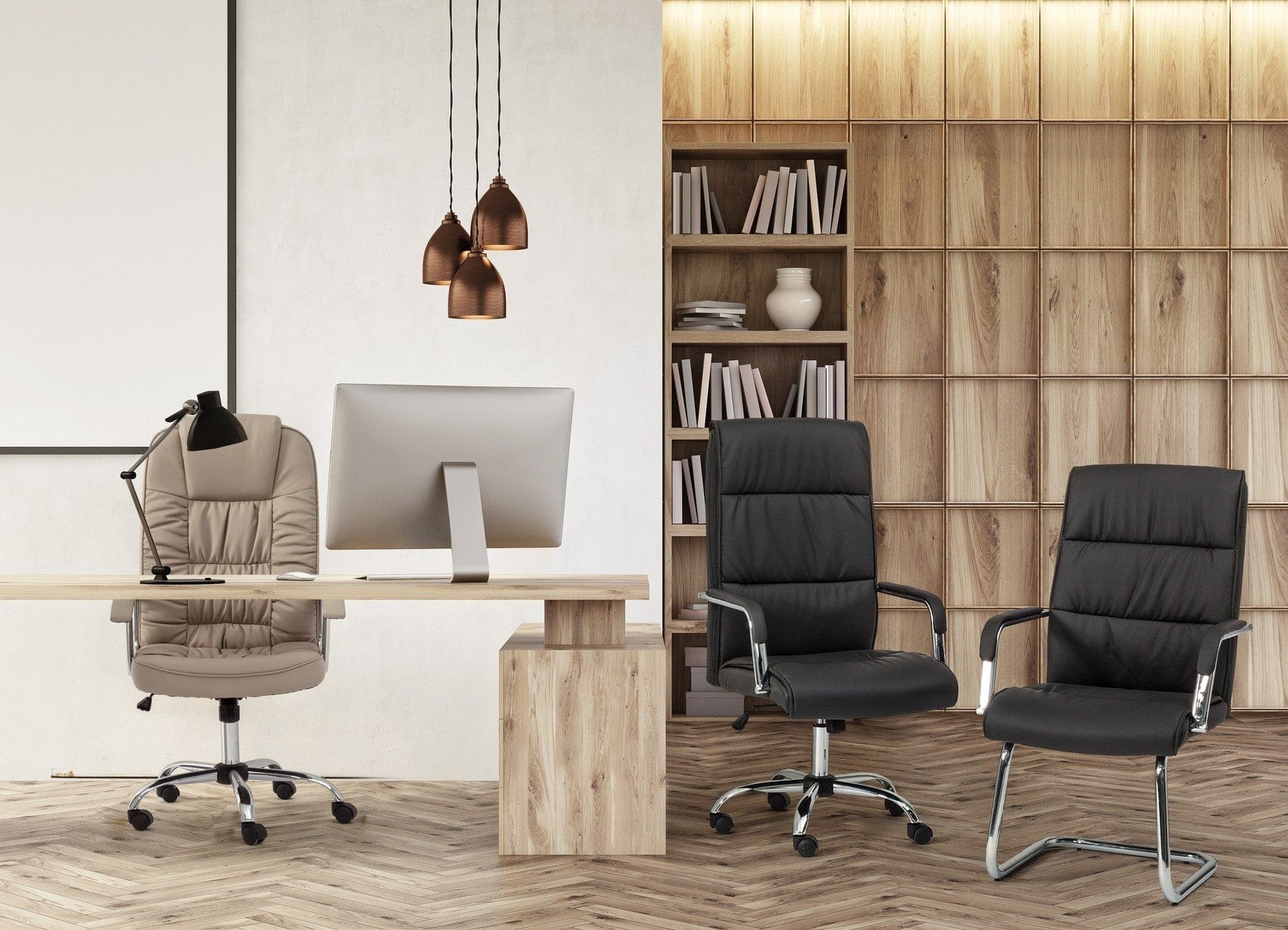 Scaun de birou directorial tapitat cu piele ecologica Qeensland, l50xA62xH114-124 cm (2)