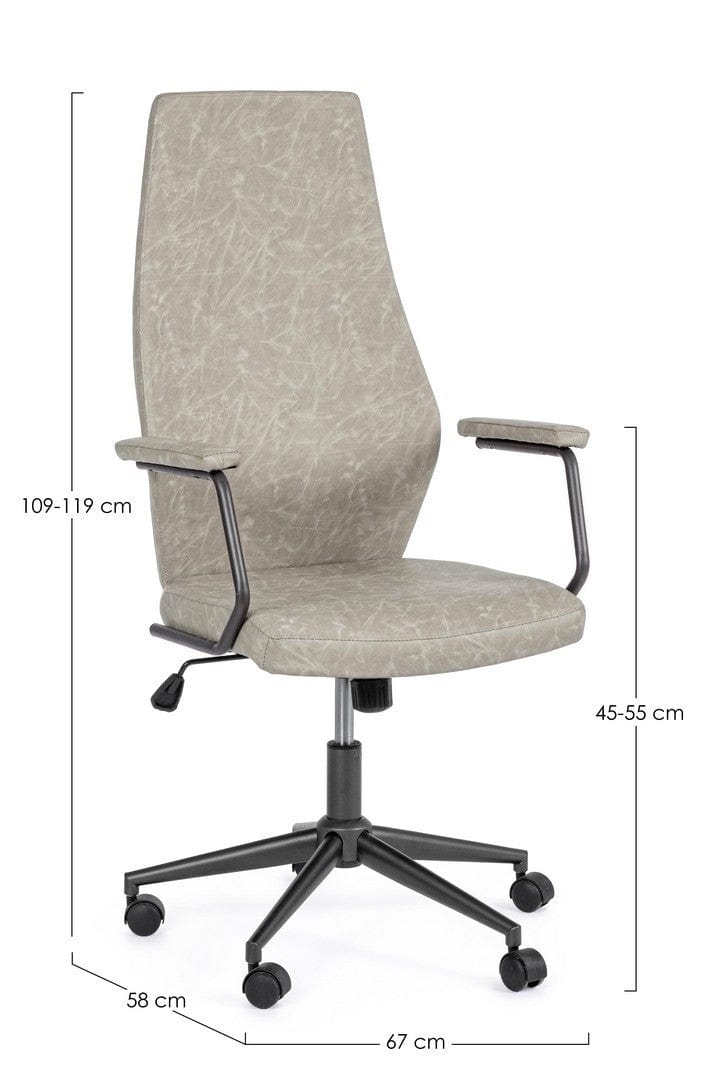 Scaun de birou ergonomic, tapitat cu piele ecologica Jamie Gri Deschis, l67xA58xH109-119 cm (6)