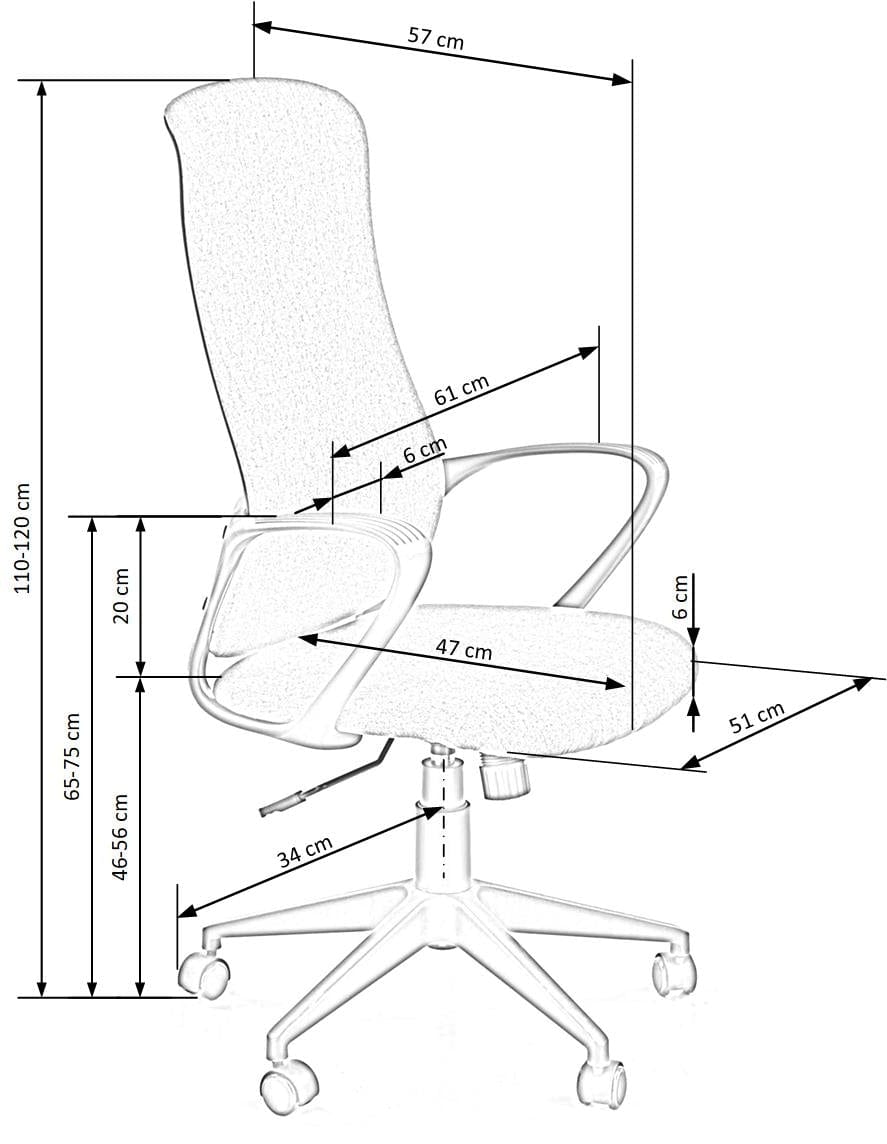 Halmar Scaun de birou ergonomic tapitat cu stofa, Fiberis Gri, l61xA57xH110-120 cm