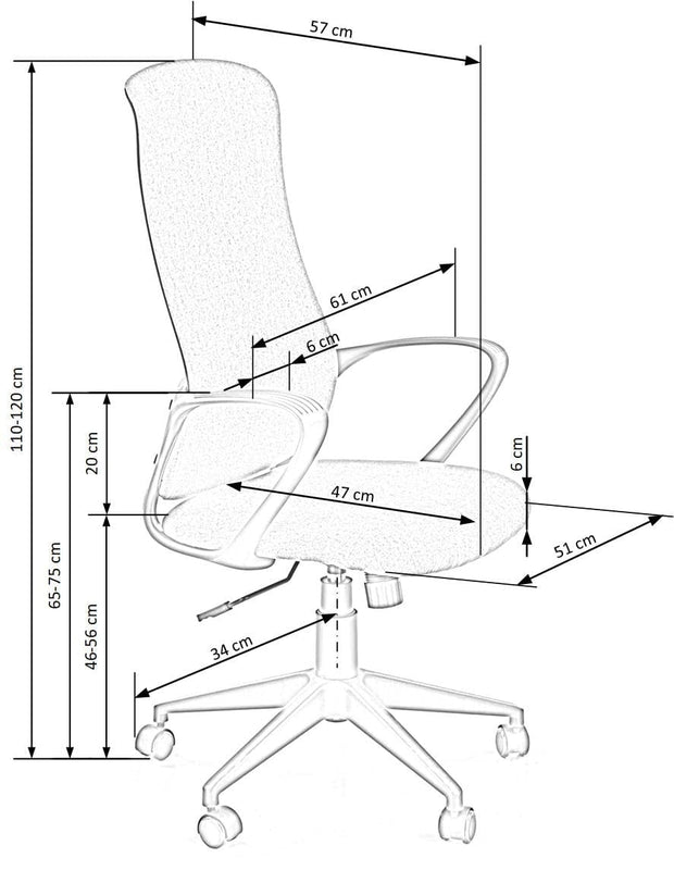 Halmar Scaun de birou ergonomic tapitat cu stofa, Fiberis Gri, l61xA57xH110-120 cm