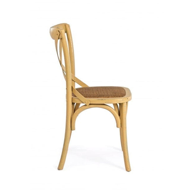 Scaun din lemn de ulm, cu sezut din ratan Cross Galben, l46xA42xH87 cm (2)