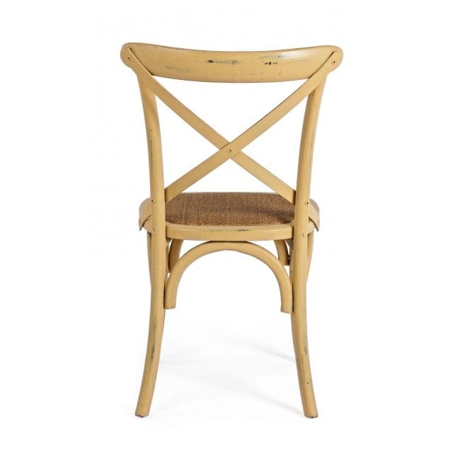 Scaun din lemn de ulm, cu sezut din ratan Cross Galben, l46xA42xH87 cm (3)