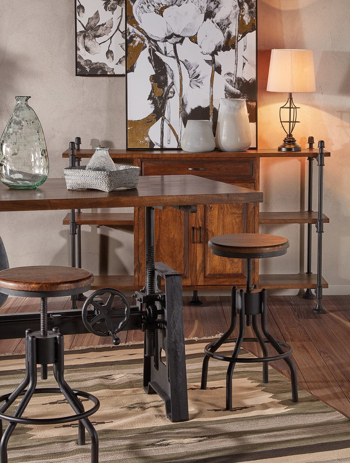 Scaun din lemn si metal, Pipa Nuc / Negru, Ø35xH50-76 cm (2)